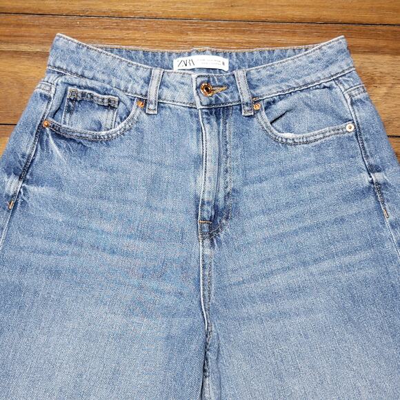 Zara Wide Leg Denim Jeans w/ Raw Hem - Size 4 - Picture 2 of 5